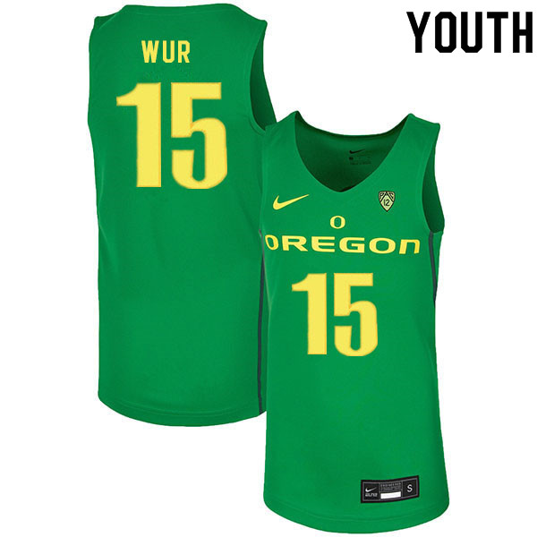 Youth #15 Lok Wur Oregon Ducks College Basketball Jerseys Sale-Green - Click Image to Close